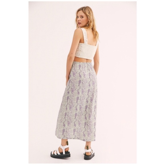 Free People Katie Button Front Reptile Print Midi Skirt Size Large - Picture 3 of 14